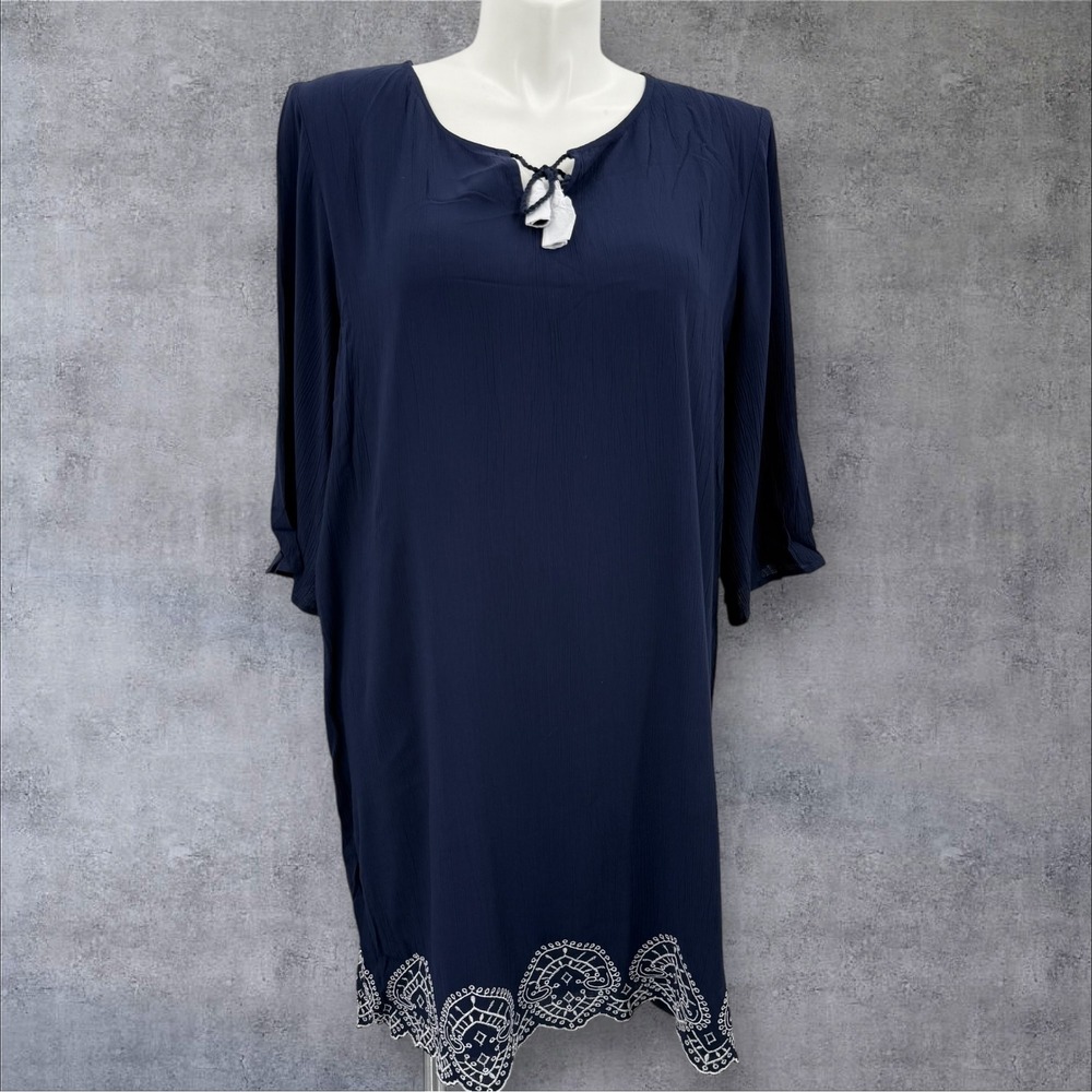 Chico's Embroidered Hem Dress Navy Blue‎ Size 3
